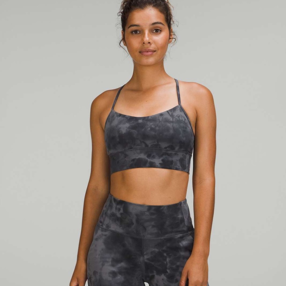 Lululemon Flow Y Nulu Longline Bra Gray Diamond Dye. Size 6.